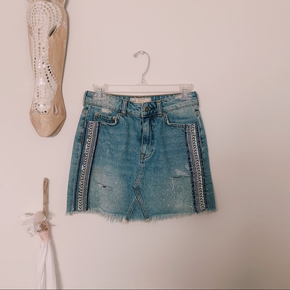 FREE PEOPLE Denim Skirt with Stripes size 0 - Picture 2 of 4